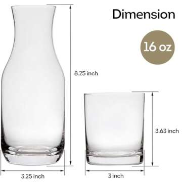 Lily's Home Bedside Night Water Carafe with Tumbler Glass, Use in Bedroom Bathroom, or Kitchen, Use Cup as Lid, 16 Ounces Contemporary