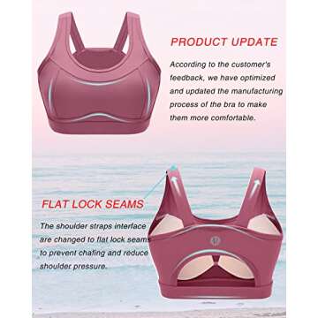 RUNNING GIRL High Impact Sports Bras for Women,Racerback Red Bra Workout Crop Tank Tops Longline Sports Bra Push up(WX2667 Pink,L)