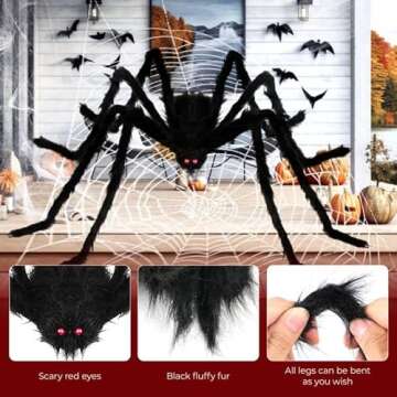 Giant Halloween Decorations Outdoor Set,197" Triangle Spider Webs Halloween with 59" Giant Spider,86 Sqft Stretchy Spider Webs,20 Fake Spiders,Halloween Party Decorations for Yard Haunted House Decor