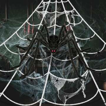 Giant Halloween Decorations Outdoor Set,197" Triangle Spider Webs Halloween with 59" Giant Spider,86 Sqft Stretchy Spider Webs,20 Fake Spiders,Halloween Party Decorations for Yard Haunted House Decor