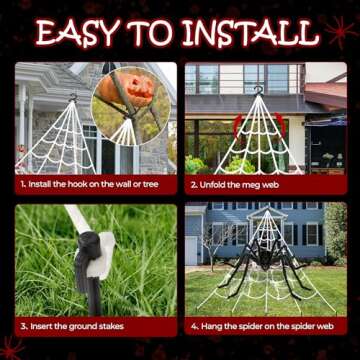 Giant Halloween Decorations Outdoor Set,197" Triangle Spider Webs Halloween with 59" Giant Spider,86 Sqft Stretchy Spider Webs,20 Fake Spiders,Halloween Party Decorations for Yard Haunted House Decor