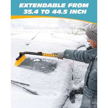 ZERIXA 44.5" Ice Scraper for Car Windshield, Extendable Snow Brush with 270° Pivoting Brush Head and Foam Grip for Car Auto Truck SUV