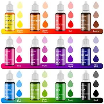 Food Coloring Set - 12 Color Food Grade Vibrant Food Dye Tasteless Liquid Color for Cake Decorating, Baking, Easter Egg, Icing, Fondant, Cooking, Slime Making DIY Supplies Kit - 0.35 Fl. oz (10 ml)/Bottles