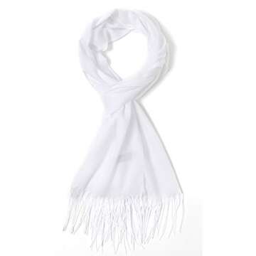 Cindy & Wendy Pashmina Shawls and Wraps Large Scarfs for Women Wedding Party Bridal Long Fashion Solid Shawl Wrap with Fringes (pure white)