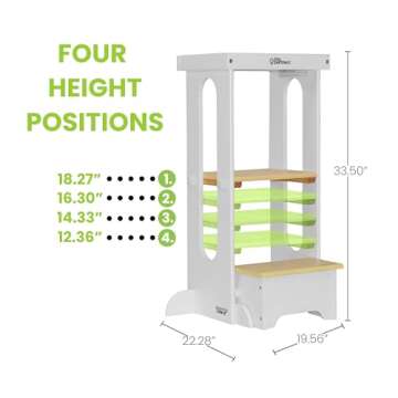 Little Partners Learning Tower Toddler Tower Foldable Step, Explore 'N Store Folding Toddler Tower Montessori Kitchen Tower for Cooking, 22.28" L x 19.56" W x 33.50" H, Ages 2 to 6 (White w/Natural)