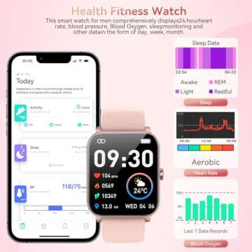 Jacoosa Smart Watch, 1.85" HD Smartwatch for Men Women (Answer/Make Calls), Fitness Watch with 120+ Sports Modes, IP68 Waterproof, Heart Rate/Sleep Monitor, Activity Trackers for iOS/Android (Pink)