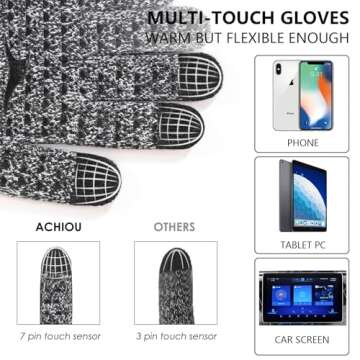 Achiou Winter Gloves for Men Women, Upgraded Touch Screen Texting Warm Gloves with Thermal Soft Knit Lining, Elastic Cuff