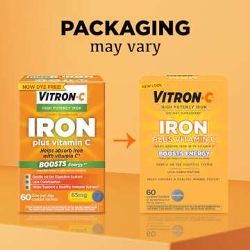 Vitron-C Iron Supplement, Immunity Support Iron Supplements with Vitamin C, Iron Pills for Immune Support, 60 Count