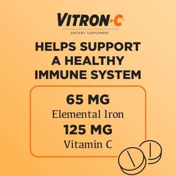 Vitron-C Iron Supplement, Immunity Support Iron Supplements with Vitamin C, Iron Pills for Immune Support, 60 Count