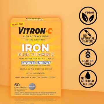 Vitron-C Iron Supplement, Immunity Support Iron Supplements with Vitamin C, Iron Pills for Immune Support, 60 Count