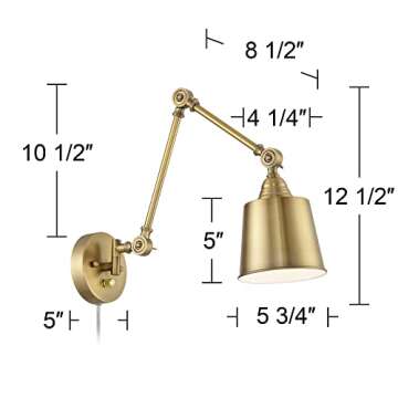 360 Lighting Mendes Modern Swing Arm Adjustable Wall Lamps Set of 2 Antique Brass Plug-in Light Fixture Up Down Metal Shade for Bedroom Bedside House Reading Living Room Home Hallway Dining