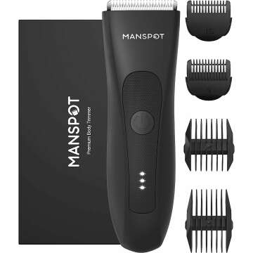 MANSPOT Groin Hair Trimmer for Men and Women, Electric Ball Trimmer/Shaver, Hypoallergenic Ceramic Blade Heads, Waterproof Wet/Dry Groin & Body Shaver Groomer, 20 Times Usage After Fully Charged