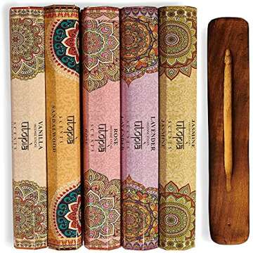 Utopia Scents Premium Natural Incense Sticks Variety Pack 75 Scented Sticks Lavender, Sandalwood, Jasmine, Vanilla, Rose Incense with Sticks Holder Aromatherapy Incense and Meditation Incense