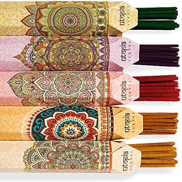 Utopia Scents Premium Natural Incense Sticks Variety Pack 75 Scented Sticks Lavender, Sandalwood, Jasmine, Vanilla, Rose Incense with Sticks Holder Aromatherapy Incense and Meditation Incense