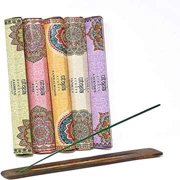 Utopia Scents Premium Natural Incense Sticks Variety Pack 75 Scented Sticks Lavender, Sandalwood, Jasmine, Vanilla, Rose Incense with Sticks Holder Aromatherapy Incense and Meditation Incense