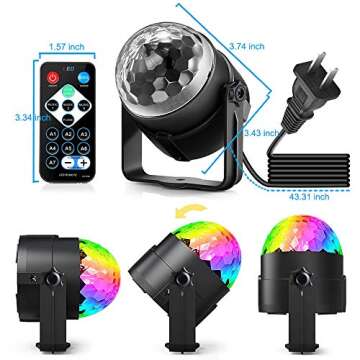 Party Lights, Dj Rave Lights Led Strobe Lights Sound Activated Stage Lights Projected Effect Dancing Lights Remote Control for Birthday Xmas Wedding Bar KTV Christmas-1 Pack