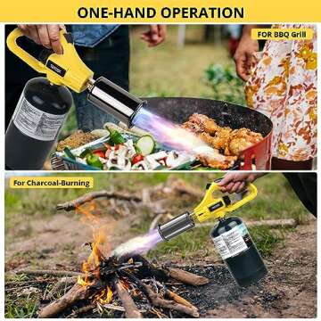 TBTEEK Powerful Propane Torch Head, Sous Vide Grill Cooking Torch With Adjustable Flame, Safety Lock Charcoal Torch Lighter for BBQ, Searing Steak, Creme Brulee, Campfire (Tank Not Included)