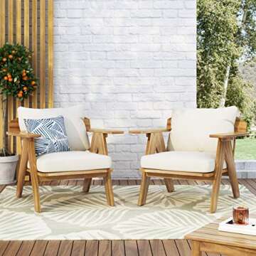 Christopher Knight Home Arcola Outdoor Club Chair with Cushion - Acacia Wood - Teak/Beige (Set of 2)