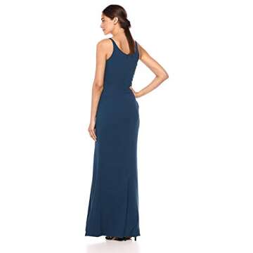 Dress the Population womens Iris Spaghetti Strap Plunging Long Bridesmaid Dress, Dark Blue, Medium US