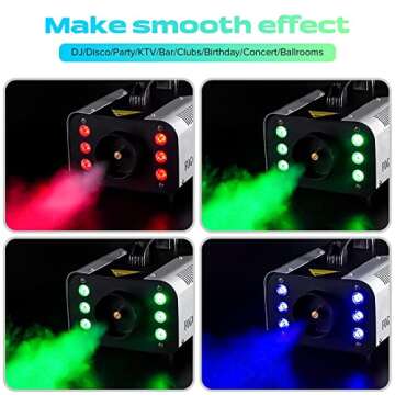 HOLDLAMP Fog Machine, 1200W and 6000CFM Smoke Machine with Wireless Remote Control and 6 Colorful LED Lights for Christmas Halloween Wedding Stage Effect DJ Disco Party Stage