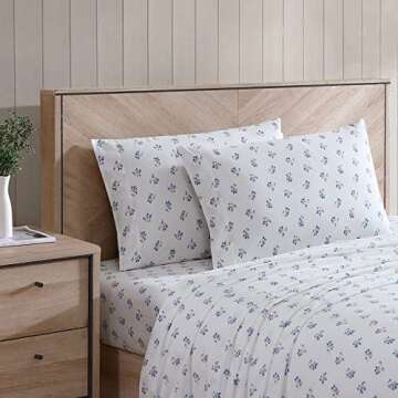 Stone Cottage - Queen Sheets, Cotton Percale Bedding Set, Crisp & Cool Home Decor (Blue Sketchy Ditsy, Queen)