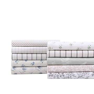 Stone Cottage - Queen Sheets, Cotton Percale Bedding Set, Crisp & Cool Home Decor (Blue Sketchy Ditsy, Queen)