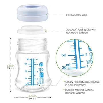 Maymom Wide-Mouth Milk Storage Collection Bottle with SureSeal Sealing Disk; Compatible with Spectra/Motif Luna/Ameda MYA/Bellababy Pumps. Can Replace Spectra S1 S2 Bottles, 6 pc (4.7Oz/140mL, 6pc)