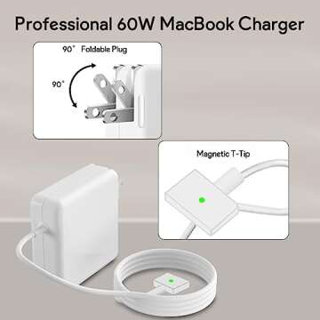 Mac Book Pro Charger - 60W T-Tip Magnetic Charger Power Adapter, Universal Laptop Charger Compatible with Mac Book Air/Mac Book Pro 13-Inch Retina Display(After 2012)