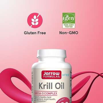 Jarrow Formulas Krill Oil - Phospholipid Omega-3 Complex with Astaxanthin - 60 Softgels - 30 Servings - Supports Lipid Management, Metabolism, Brain & Heart Health - EPA & DHA - Gluten Free - Non-GMO