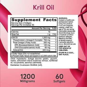 Jarrow Formulas Krill Oil - Phospholipid Omega-3 Complex with Astaxanthin - 60 Softgels - 30 Servings - Supports Lipid Management, Metabolism, Brain & Heart Health - EPA & DHA - Gluten Free - Non-GMO