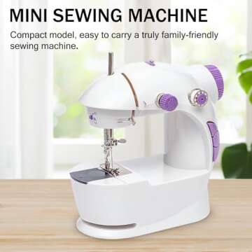 GUSSLM Mini Sewing Machine for Beginners, Sewing Machine for Quick Stitching, Portable Sewing Machine Suitable for Home, Travel and DIY, Electric Handheld Sewing Machine for Beginners, White