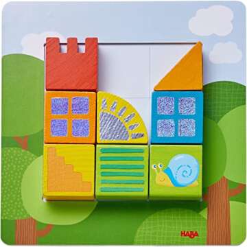 HABA Animal Squares Chunky Wooden Puzzle Building Blocks Arranging Game with Template Cards, Montessori Toys Toddler Puzzle Ages 2+ (Made in Germany)