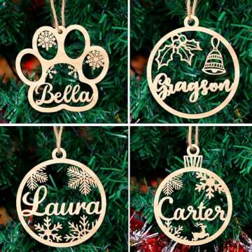 Personalized Christmas Ornaments with Name,Wooden Christmas Tree Ornaments 2024 with Custom Family Name for Kids Adults,Xmas Ornaments For Christmas Tree Gifts (01-6 Styles of Christmas Ornament)