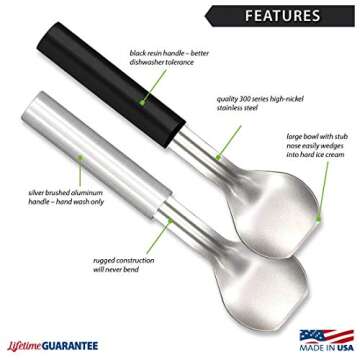 Rada Cutlery Ice Cream Scoop – Stainless Steel With Brushed Aluminum Handle Made in the USA, 9-1/4 Inches