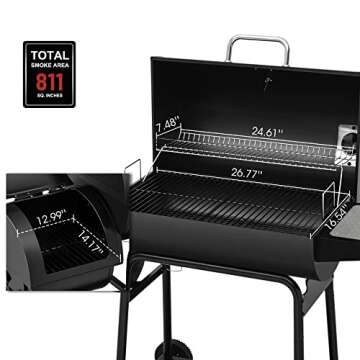 Royal Gourmet CC1830M 30-Inch Barrel Charcoal Grill with Offset Smoker & Warming Rack, Outdoor BBQ Grill with 811 Sq. In. Cooking Space for Backyard, Patio and Parties, Black