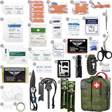 EVERLIT 250 Pieces Survival First Aid Kit IFAK EMT Molle Pouch Survival Kit Outdoor Gear Emergency Kits Trauma Bag for Camping Boat Hunting Hiking Home Car Earthquake and Adventures Od Green