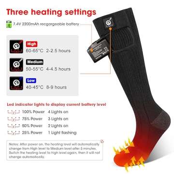 SNOW DEER Heated Socks for Men & Women Battery Socks Powered Thermal Ski Socks Winter Foot Warmer with Temperature Control Long Socks for Skiing Hiking Hunting Motorcycling Riding