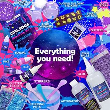 Original Stationery Galaxy Slime Kit, Slime Set with Glow in The Dark Stickers, Dark Powder to Make Glitter & Galactic Slimes, Fun Easter Gifts for Girls 8-12