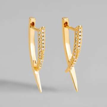 DREMMY STUDIOS Spike Huggie Hoop Earrings for Women Huggy Hoop Sleeper Dainty Cute Simple 14K Gold Tiny Spike Hoop Earrings Drop Charm Ear Cuff Dangle Spike Punk Earrings Men