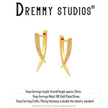 DREMMY STUDIOS Spike Huggie Hoop Earrings for Women Huggy Hoop Sleeper Dainty Cute Simple 14K Gold Tiny Spike Hoop Earrings Drop Charm Ear Cuff Dangle Spike Punk Earrings Men