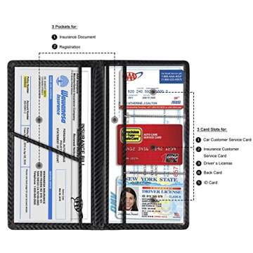 TOURSUIT Car Registration and Insurance Card Holder, Vehicle License Document Glove Box Compartment Organizer, Interior Car Accessories for Women Men Teens (Carbon Fiber Black)