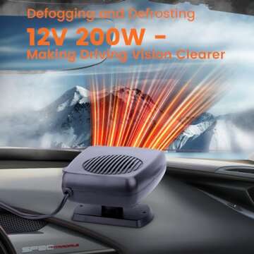 Car Heater,200W Portable Fast Heating Auto Car Heater Defroster Windshield Defogger Automobile Windscreen Heater Plug in Cigarette Lighter 360 Degree Rotary (12V)(Large Size)