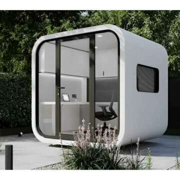 Soundproof Office Pod Office Sound Booth Pod Audio Privacy, Mobile Roller with Desk Tiny Office Pod