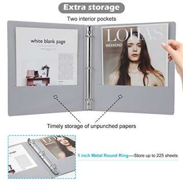 1 Inch 3 Ring Binder, HYUNLAI 1'' Round-Ring View Presentation View Binders, Holds Up to 8.5"11" Paper,Customizable Clear Cover,for Home,Office,and School Supply,6 Pack