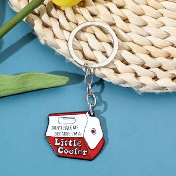 Funny Keychains for Women Men | Cool Metal Enamel Key Holder Key Chain for Purse Bag Accessories, Cute Socially Awkward Keyrings for Car Key | Sturdy Little Keychain for Birthday Gifts (Little Cooler)