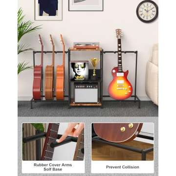 LIFXIZE Guitar Stand for Acoustic Multiple Guitars Holder with 3-tier Storage Shelf, Guitars Display Rack Guitar Amp Accessories with Soft-Padded Protect Multi Guitar Stand for Home Studio Music Room