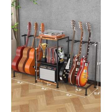 LIFXIZE Guitar Stand for Acoustic Multiple Guitars Holder with 3-tier Storage Shelf, Guitars Display Rack Guitar Amp Accessories with Soft-Padded Protect Multi Guitar Stand for Home Studio Music Room