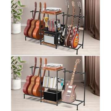 LIFXIZE Guitar Stand for Acoustic Multiple Guitars Holder with 3-tier Storage Shelf, Guitars Display Rack Guitar Amp Accessories with Soft-Padded Protect Multi Guitar Stand for Home Studio Music Room