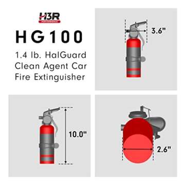 H3R Performance HalGuard Clean Agent Car Fire Extinguisher - 1.4 lb. Chrome (HG100C)