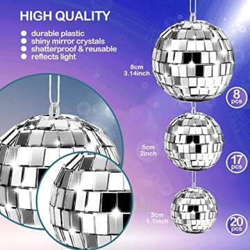 Blulu Mirror Disco 4d Disco Balls Ornaments Hanging Reflective Disco 4d Ball Silver Mini Disco Ball Christmas Tree Ornaments Decor 70s Disco Party Supplies for Dance Music Festive 3 Sizes(45 Pieces)